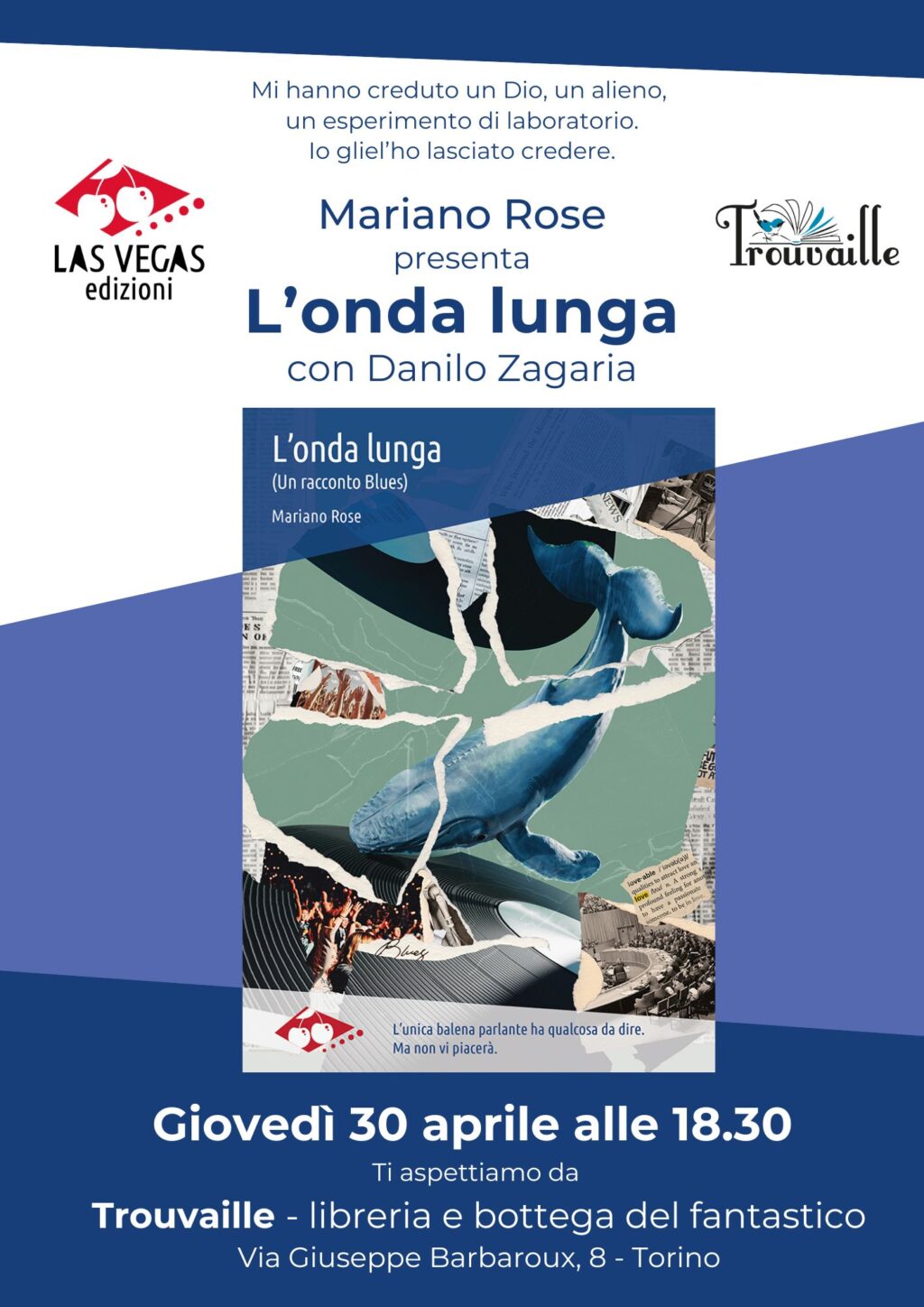 Locandina – Mariano Rose presenta "L'onda lunga" alla libreria Trouvaille di Torino
